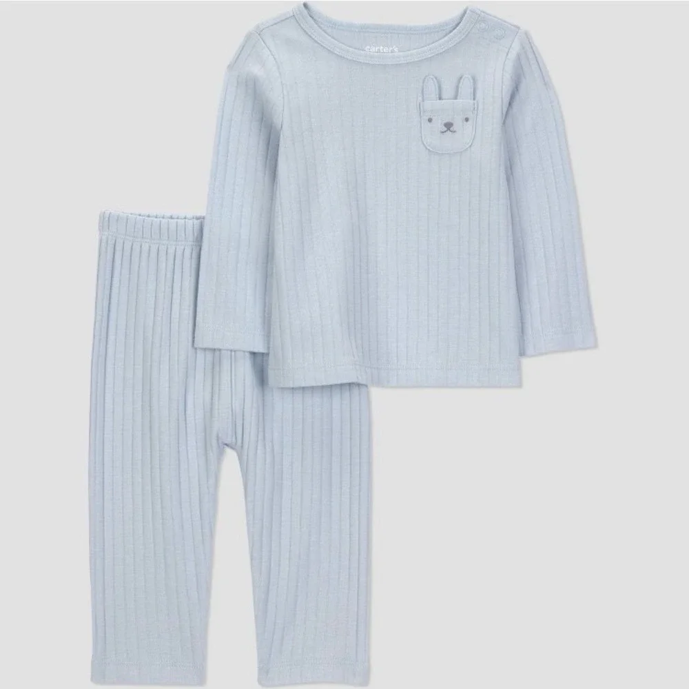 Carters‎ Just One You Newborn Light Blue Ribbed Bunny Pocket 2pc Set NWT